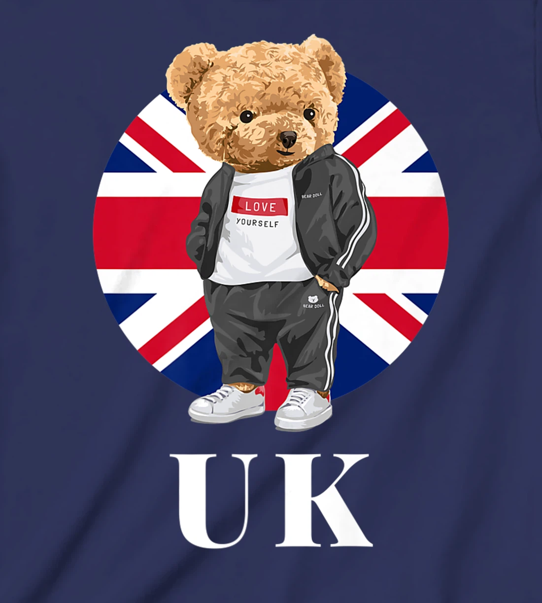 Love Yourself, Cool Illustration Teddy Bear With UK Flag T-Shirt, Kid T-Shirt and Women T-Shirt