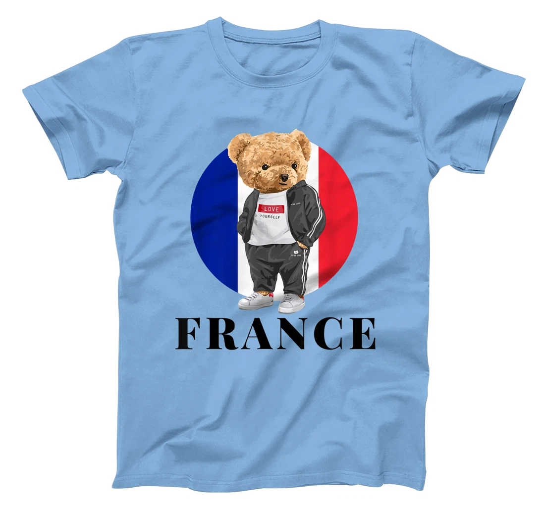 Love Yourself Cool Illustration Teddy Bear With France Flag T-Shirt, Kid T-Shirt and Women T-Shirt