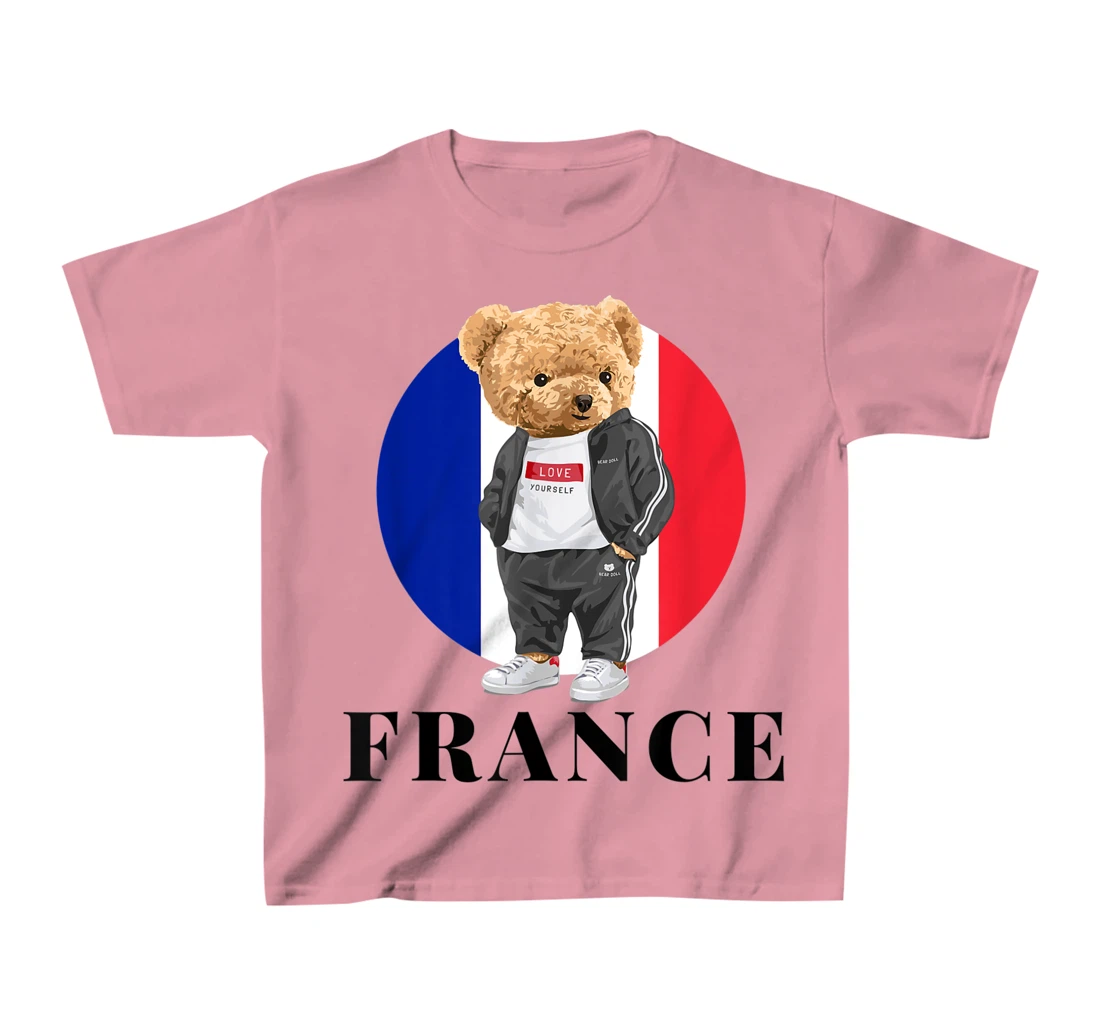 Love Yourself Cool Illustration Teddy Bear With France Flag T-Shirt, Kid T-Shirt and Women T-Shirt