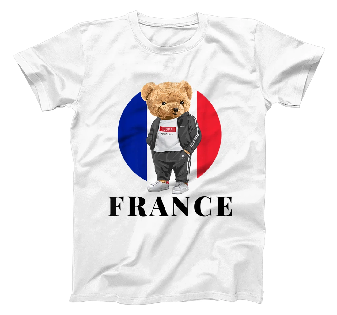 Love Yourself Cool Illustration Teddy Bear With France Flag T-Shirt, Kid T-Shirt and Women T-Shirt