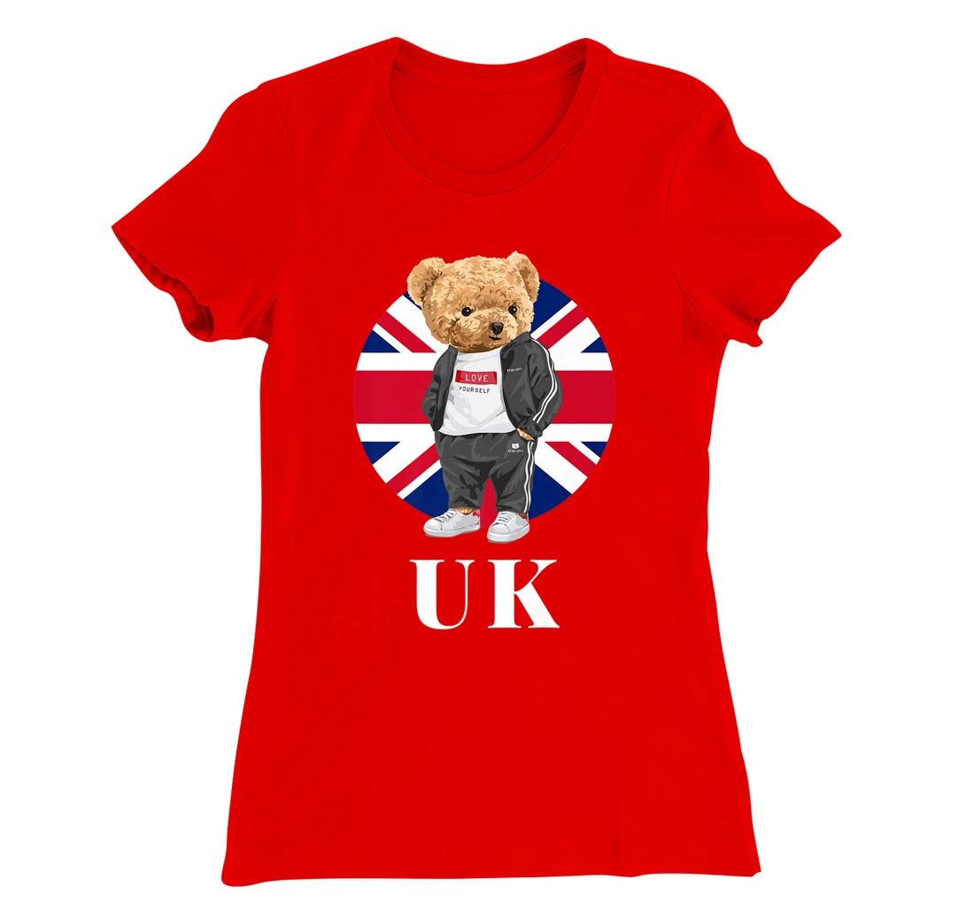 Love Yourself, Cool Illustration Teddy Bear With UK Flag T-Shirt, Kid T-Shirt and Women T-Shirt