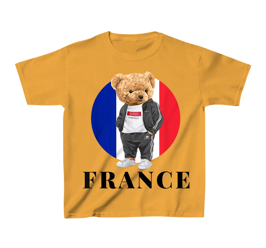 Love Yourself Cool Illustration Teddy Bear With France Flag T-Shirt, Kid T-Shirt and Women T-Shirt