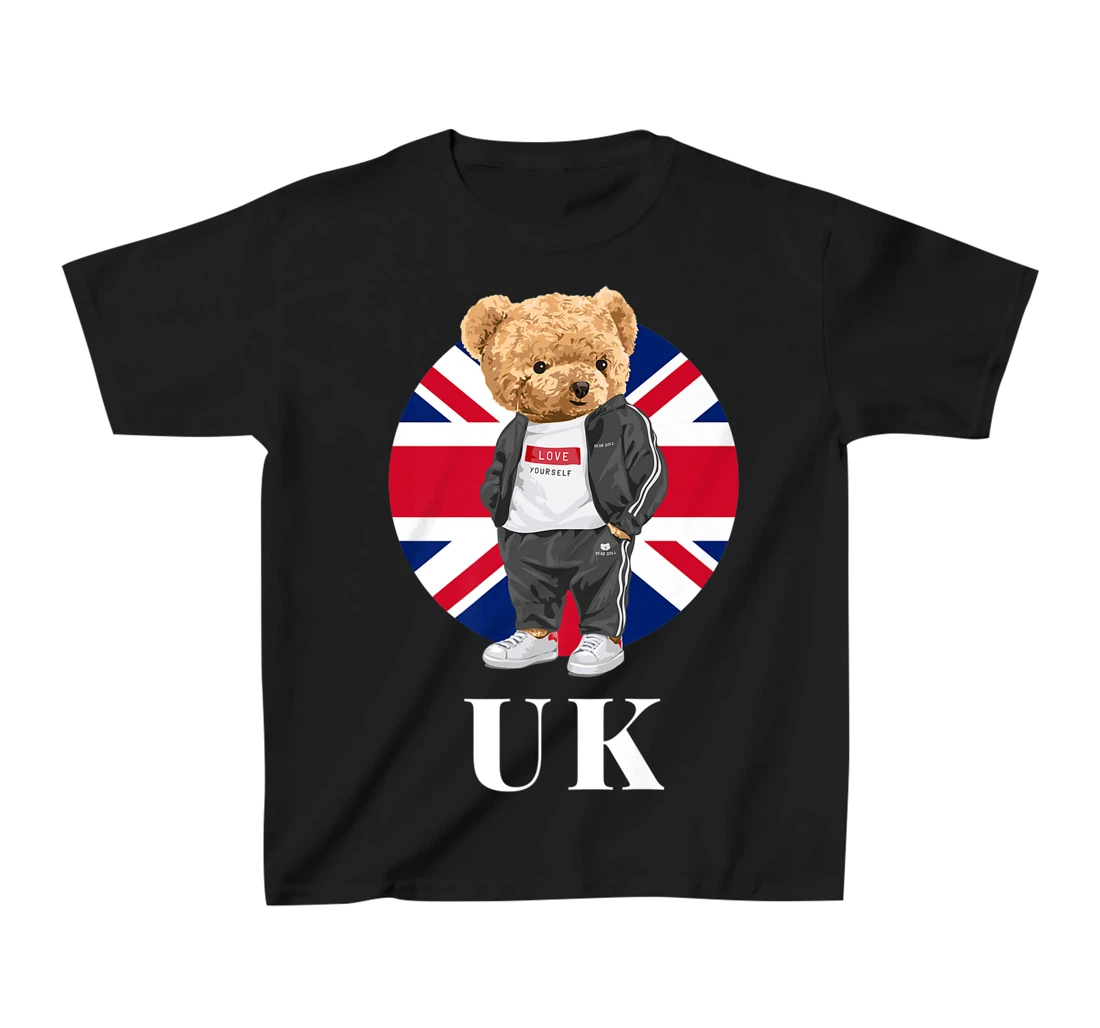 Love Yourself, Cool Illustration Teddy Bear With UK Flag T-Shirt, Kid T-Shirt and Women T-Shirt