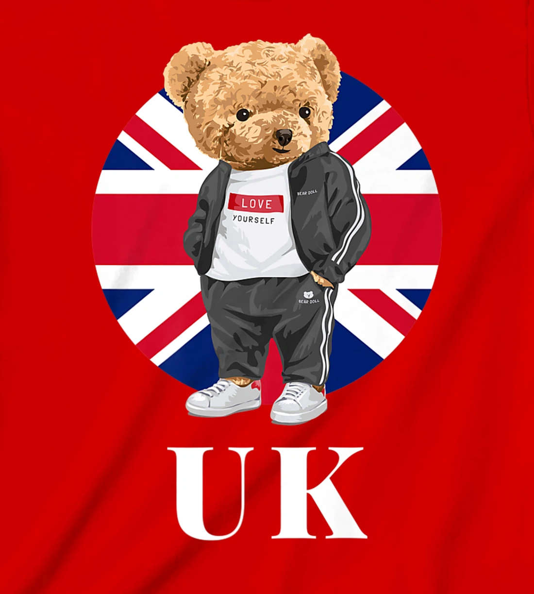 Love Yourself, Cool Illustration Teddy Bear With UK Flag T-Shirt, Kid T-Shirt and Women T-Shirt