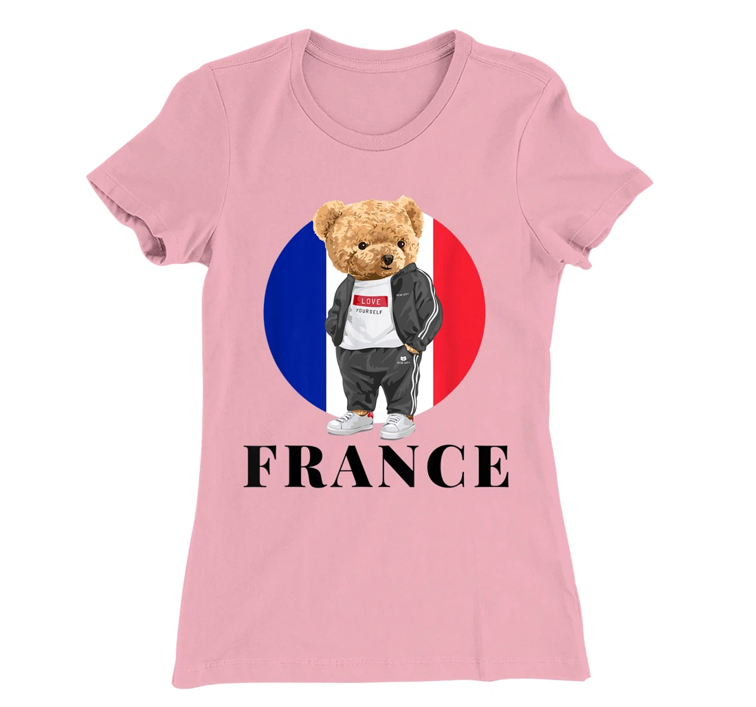 Love Yourself Cool Illustration Teddy Bear With France Flag T-Shirt, Kid T-Shirt and Women T-Shirt