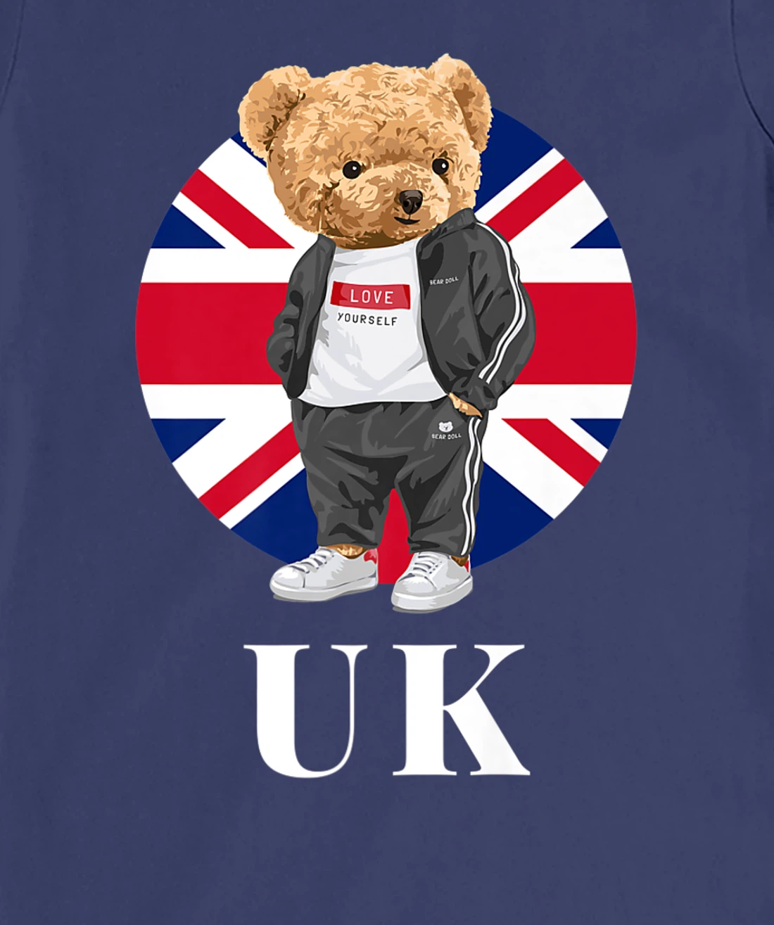 Love Yourself, Cool Illustration Teddy Bear With UK Flag T-Shirt, Kid T-Shirt and Women T-Shirt