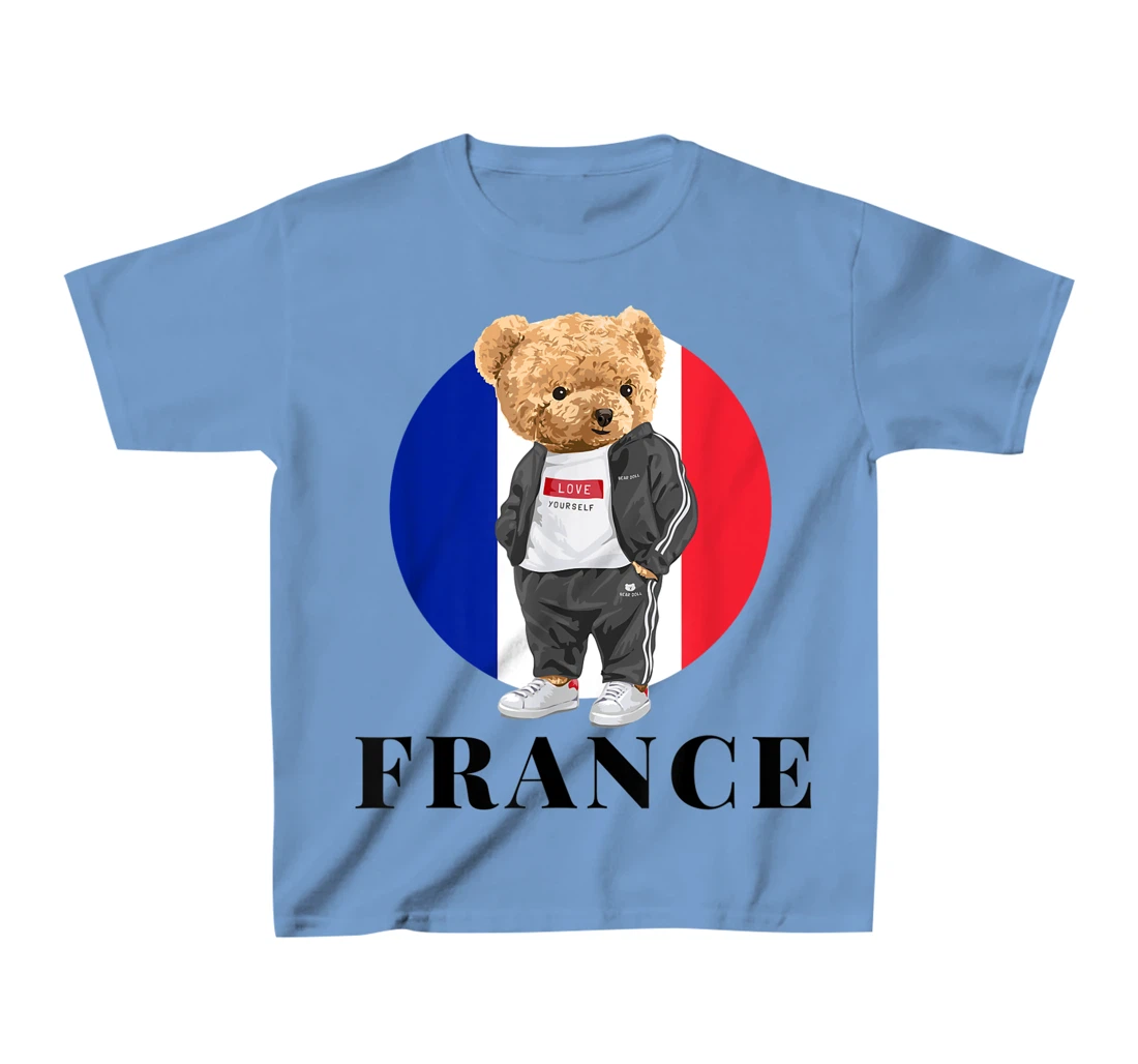 Love Yourself Cool Illustration Teddy Bear With France Flag T-Shirt, Kid T-Shirt and Women T-Shirt