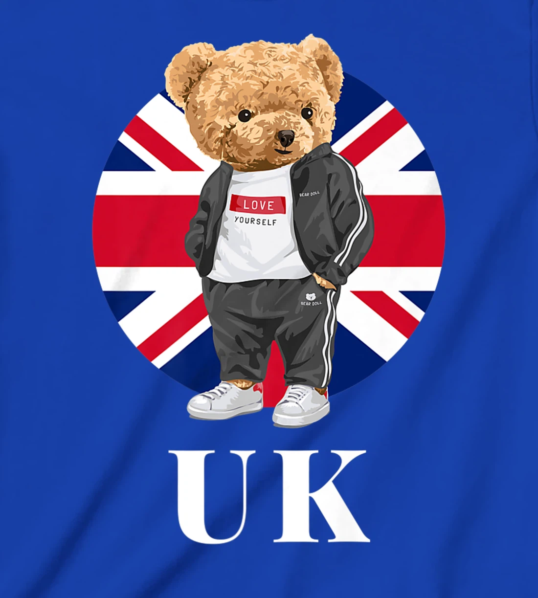 Love Yourself, Cool Illustration Teddy Bear With UK Flag T-Shirt, Kid T-Shirt and Women T-Shirt