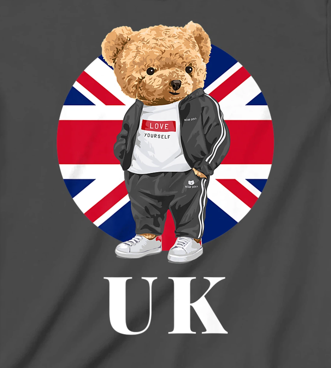 Love Yourself, Cool Illustration Teddy Bear With UK Flag T-Shirt, Kid T-Shirt and Women T-Shirt