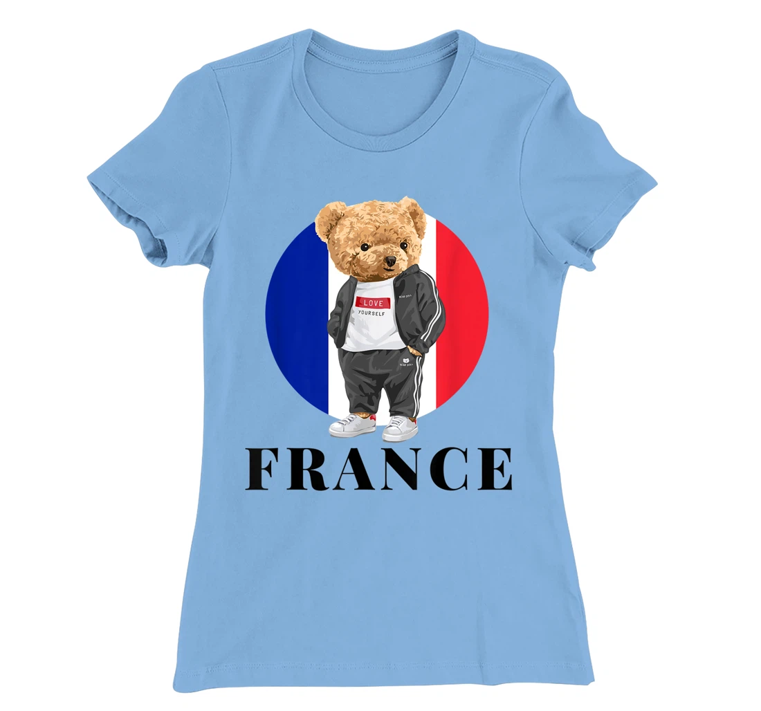 Love Yourself Cool Illustration Teddy Bear With France Flag T-Shirt, Kid T-Shirt and Women T-Shirt
