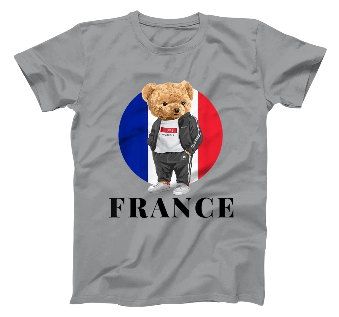 Love Yourself Cool Illustration Teddy Bear With France Flag T-Shirt, Kid T-Shirt and Women T-Shirt