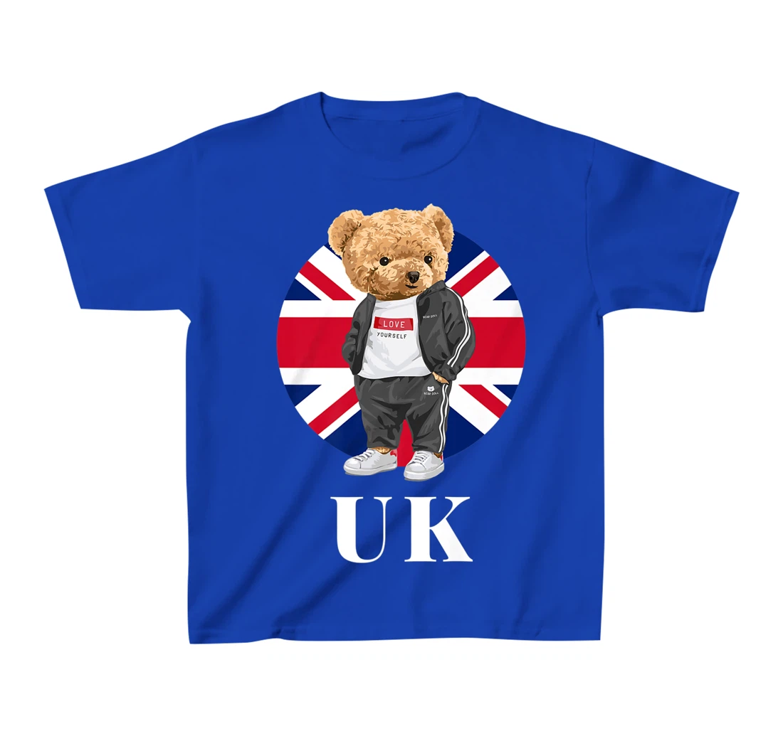 Love Yourself, Cool Illustration Teddy Bear With UK Flag T-Shirt, Kid T-Shirt and Women T-Shirt