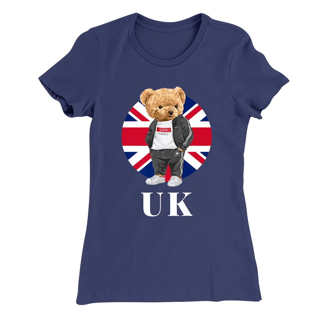 Love Yourself, Cool Illustration Teddy Bear With UK Flag T-Shirt, Kid T-Shirt and Women T-Shirt