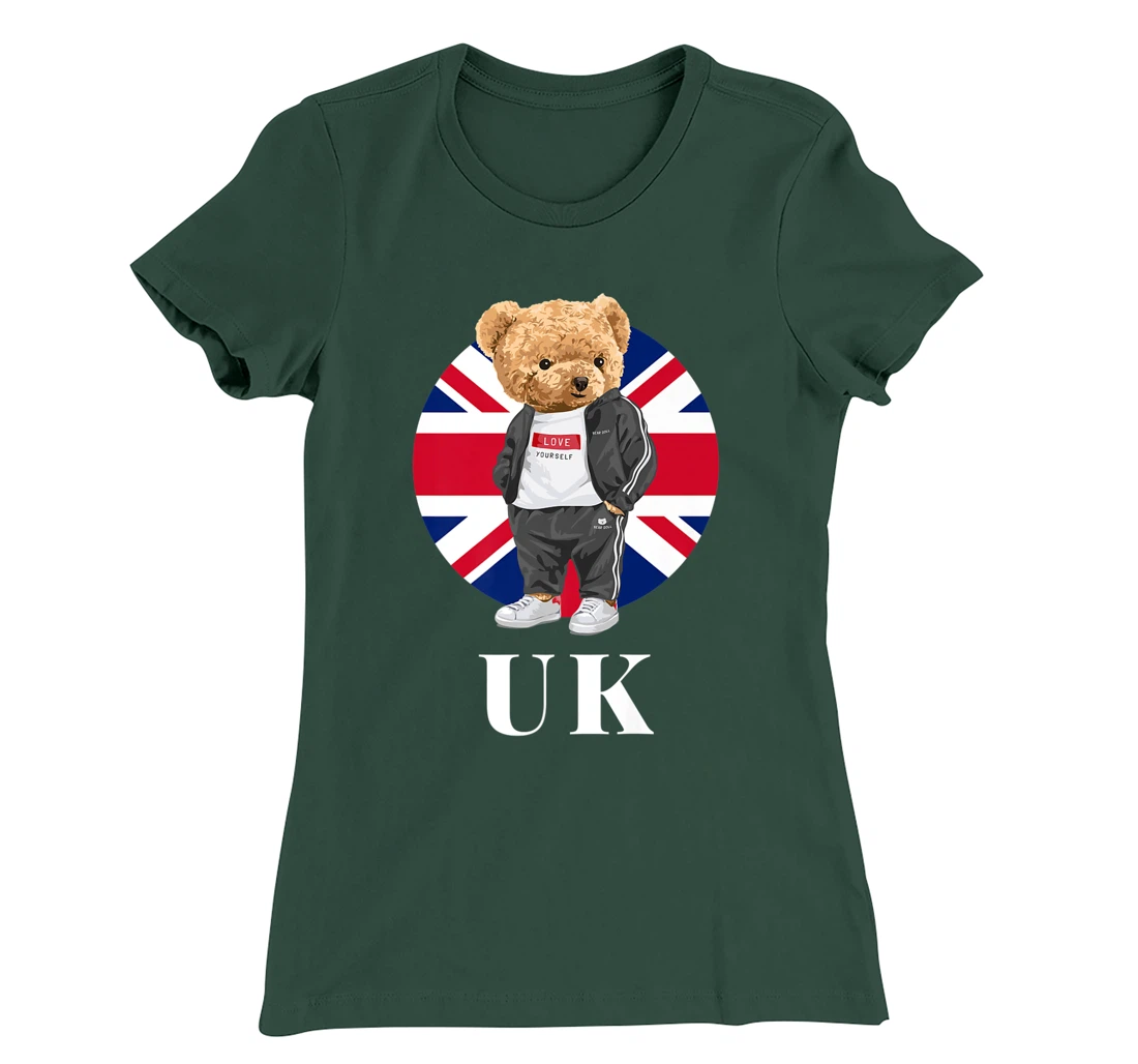 Love Yourself, Cool Illustration Teddy Bear With UK Flag T-Shirt, Kid T-Shirt and Women T-Shirt