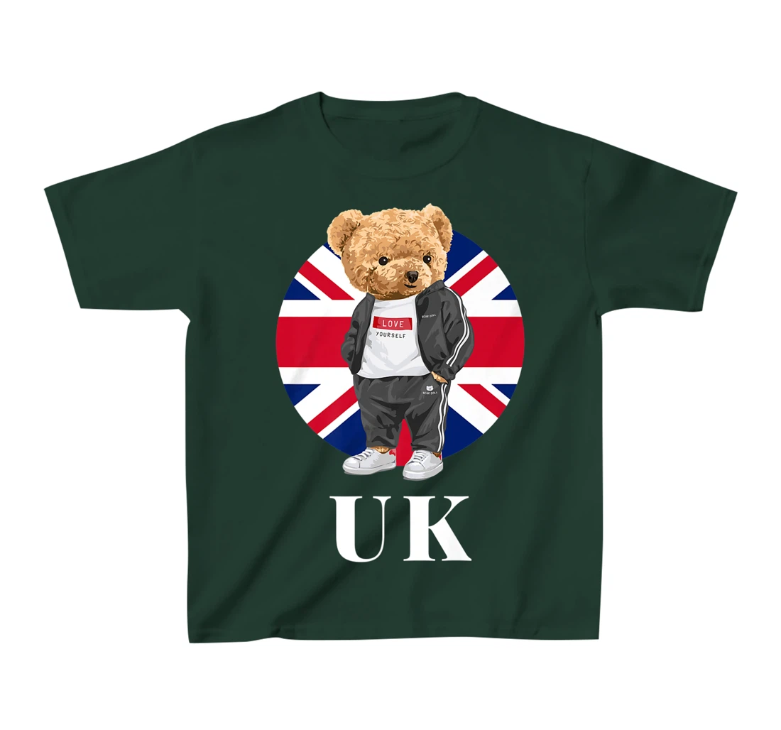 Love Yourself, Cool Illustration Teddy Bear With UK Flag T-Shirt, Kid T-Shirt and Women T-Shirt