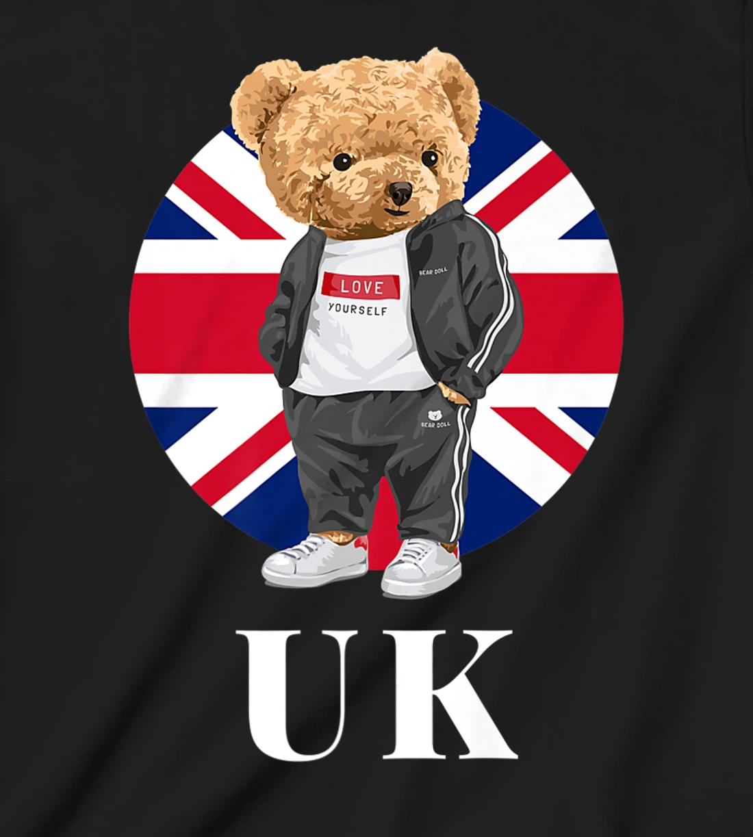 Love Yourself, Cool Illustration Teddy Bear With UK Flag T-Shirt, Kid T-Shirt and Women T-Shirt