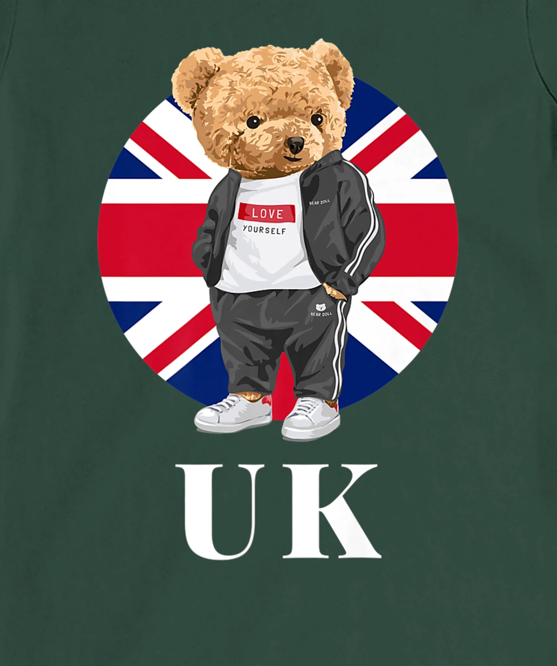 Love Yourself, Cool Illustration Teddy Bear With UK Flag T-Shirt, Kid T-Shirt and Women T-Shirt