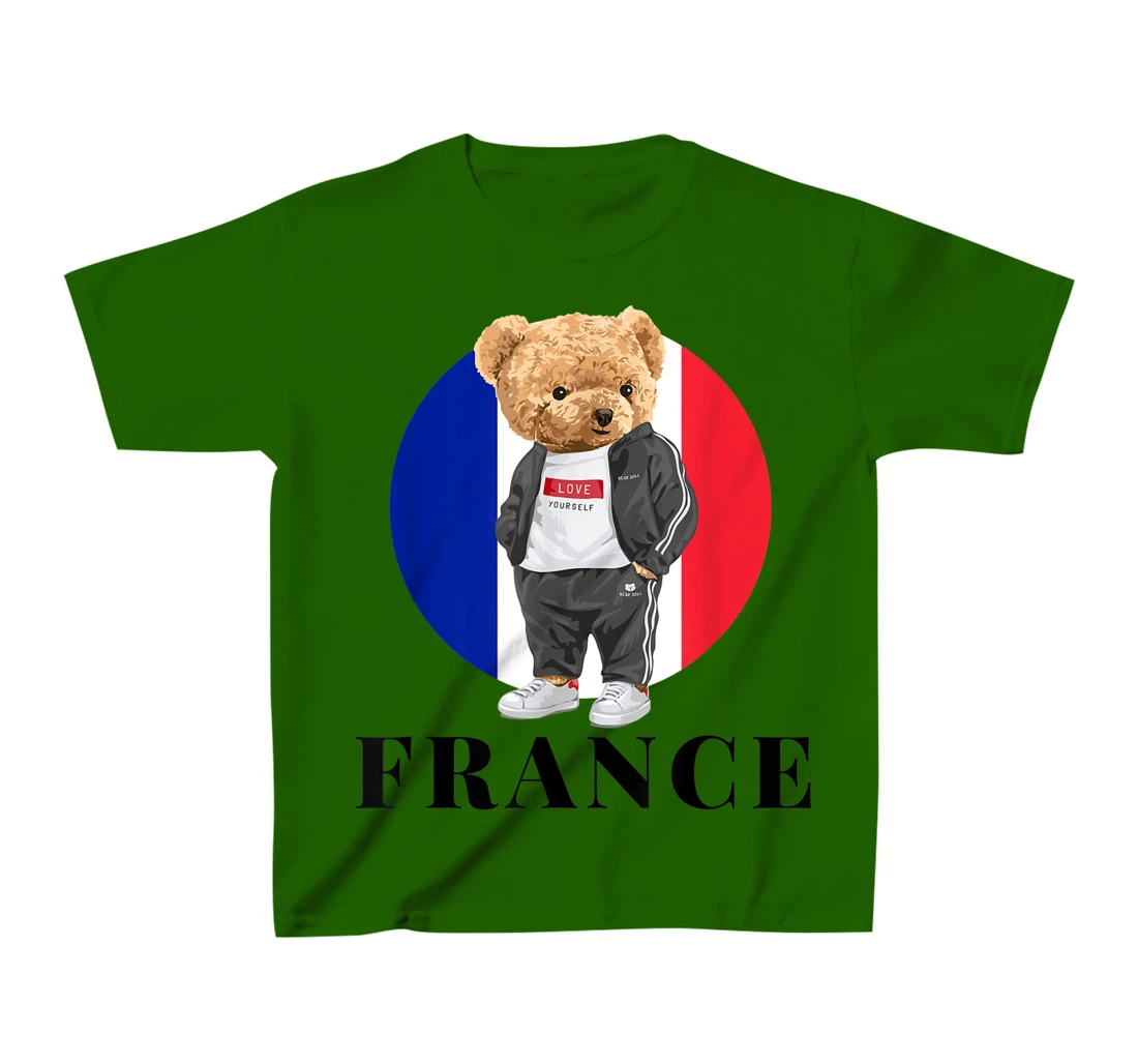 Love Yourself Cool Illustration Teddy Bear With France Flag T-Shirt, Kid T-Shirt and Women T-Shirt