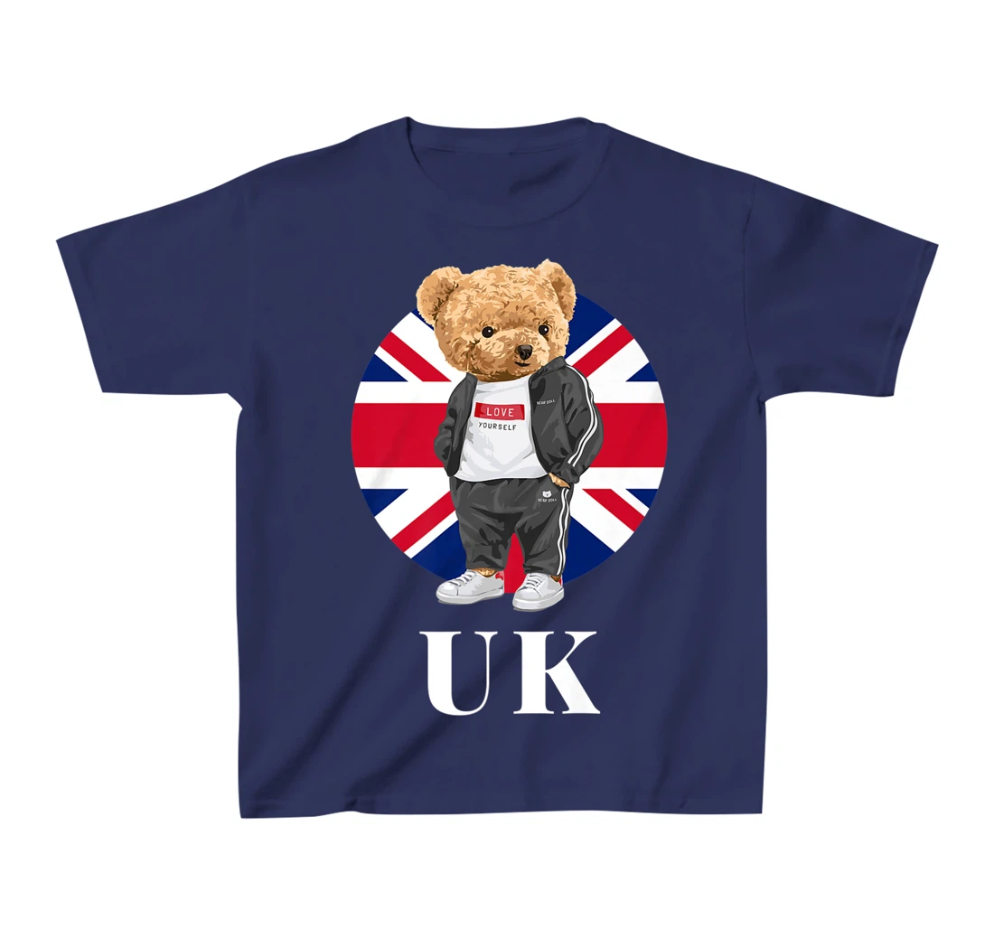 Love Yourself, Cool Illustration Teddy Bear With UK Flag T-Shirt, Kid T-Shirt and Women T-Shirt
