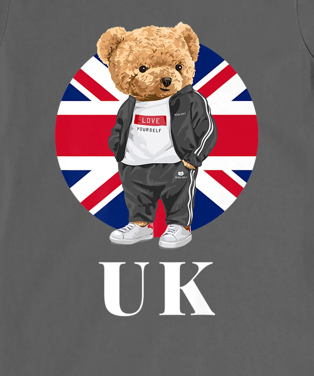 Love Yourself, Cool Illustration Teddy Bear With UK Flag T-Shirt, Kid T-Shirt and Women T-Shirt