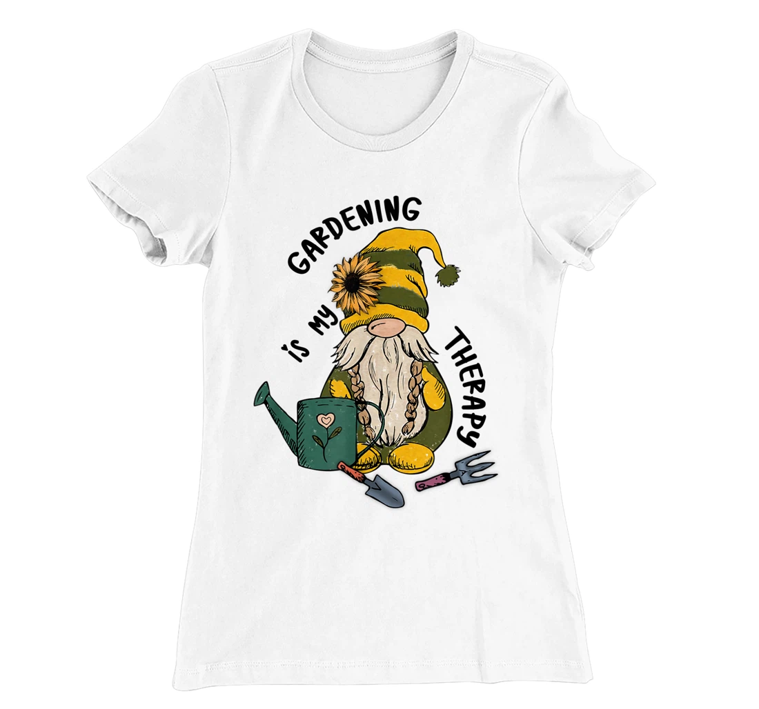 Gardening is My Therapy Gnome Garden T-Shirt, Women T-Shirt