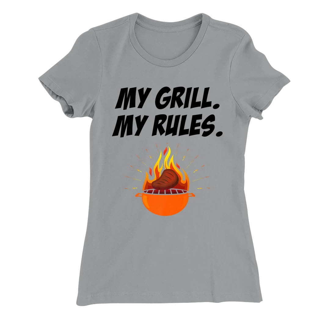 Womens My Grill My Rules Barbecue Bbq Steak Grill Master Smoker T-Shirt, Women T-Shirt