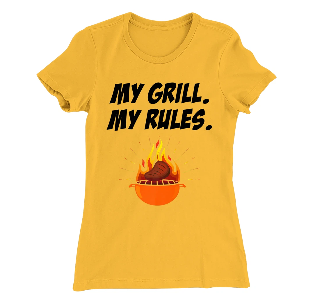 Womens My Grill My Rules Barbecue Bbq Steak Grill Master Smoker T-Shirt, Women T-Shirt