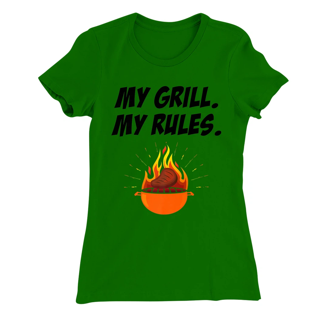 Womens My Grill My Rules Barbecue Bbq Steak Grill Master Smoker T-Shirt, Women T-Shirt