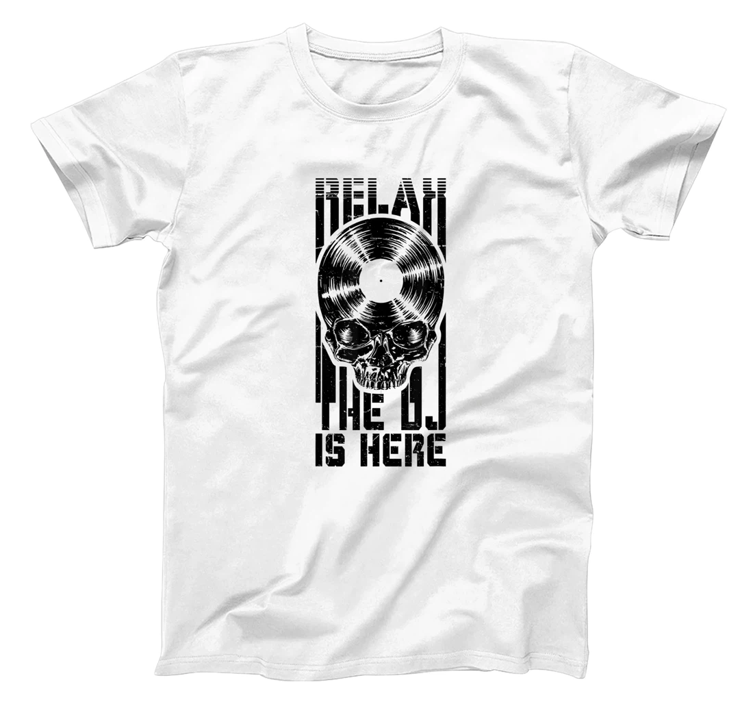 Relax The DJ Is Here Vinyl Record Lover Gothic Skull LP T-Shirt, Women T-Shirt