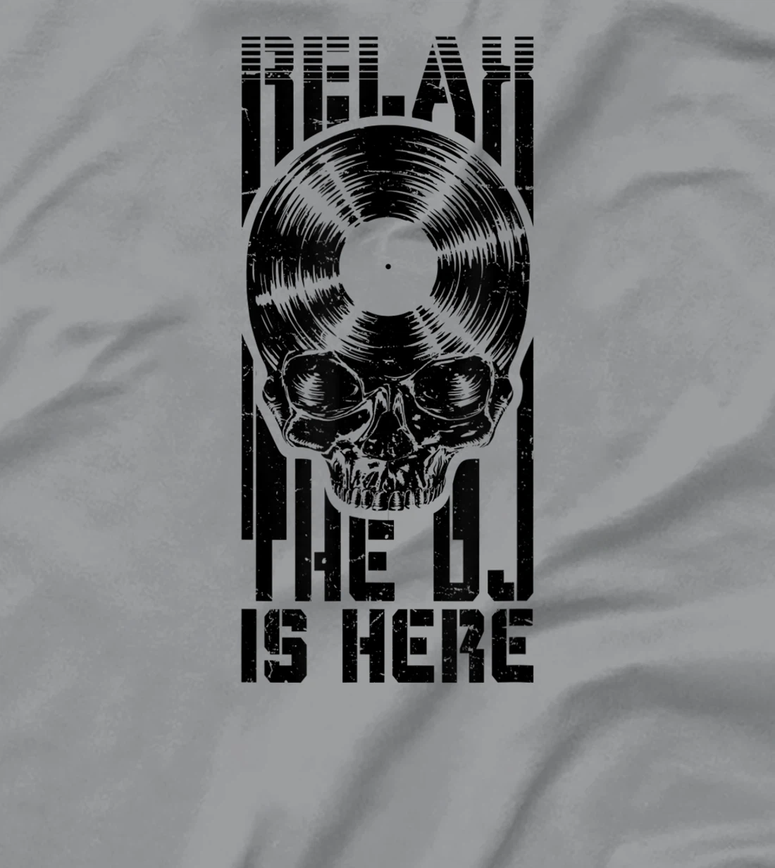 Relax The DJ Is Here Vinyl Record Lover Gothic Skull LP T-Shirt, Women T-Shirt