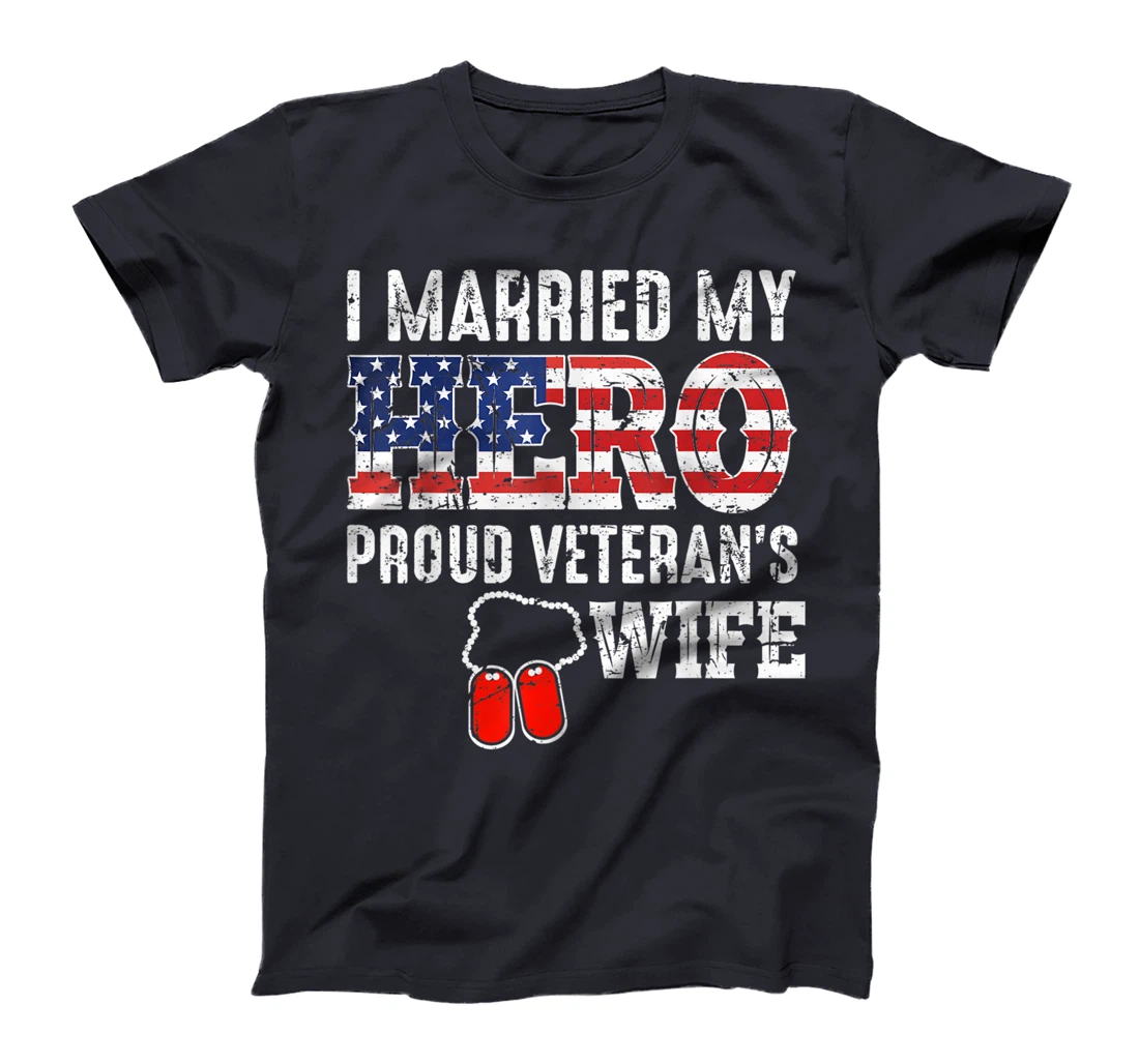 Proud Veteran's Wife Dog Tag U.S. Flag Vintage T-Shirt, Women T-Shirt