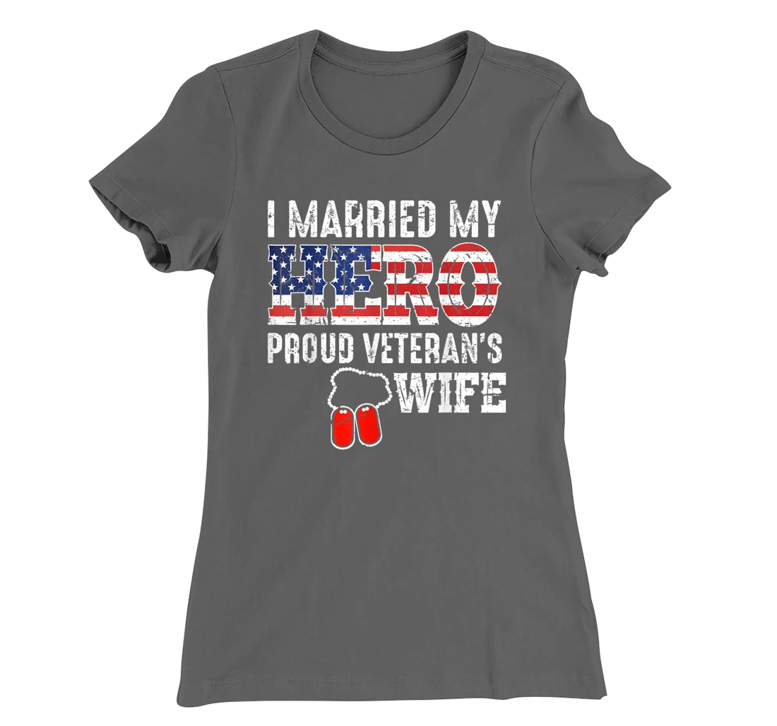 Proud Veteran's Wife Dog Tag U.S. Flag Vintage T-Shirt, Women T-Shirt