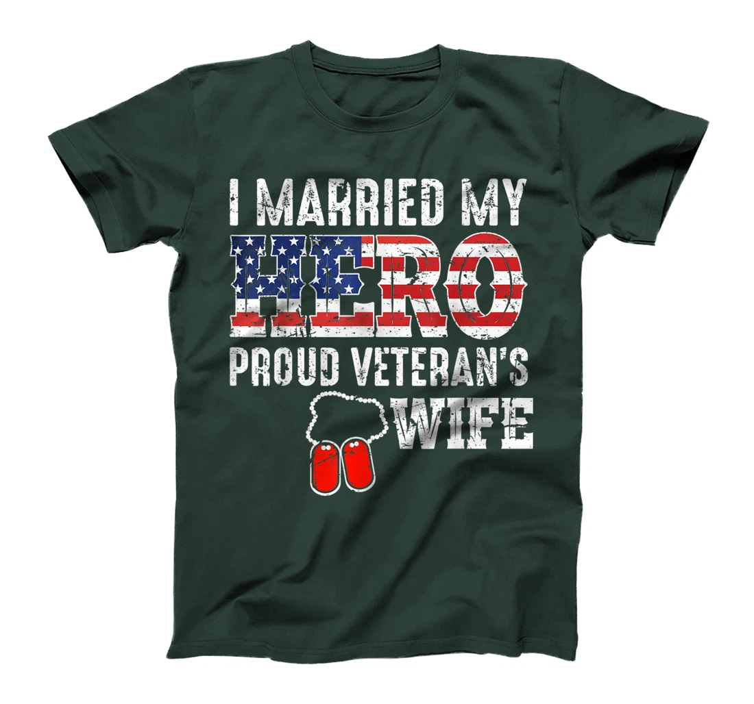 Proud Veteran's Wife Dog Tag U.S. Flag Vintage T-Shirt, Women T-Shirt