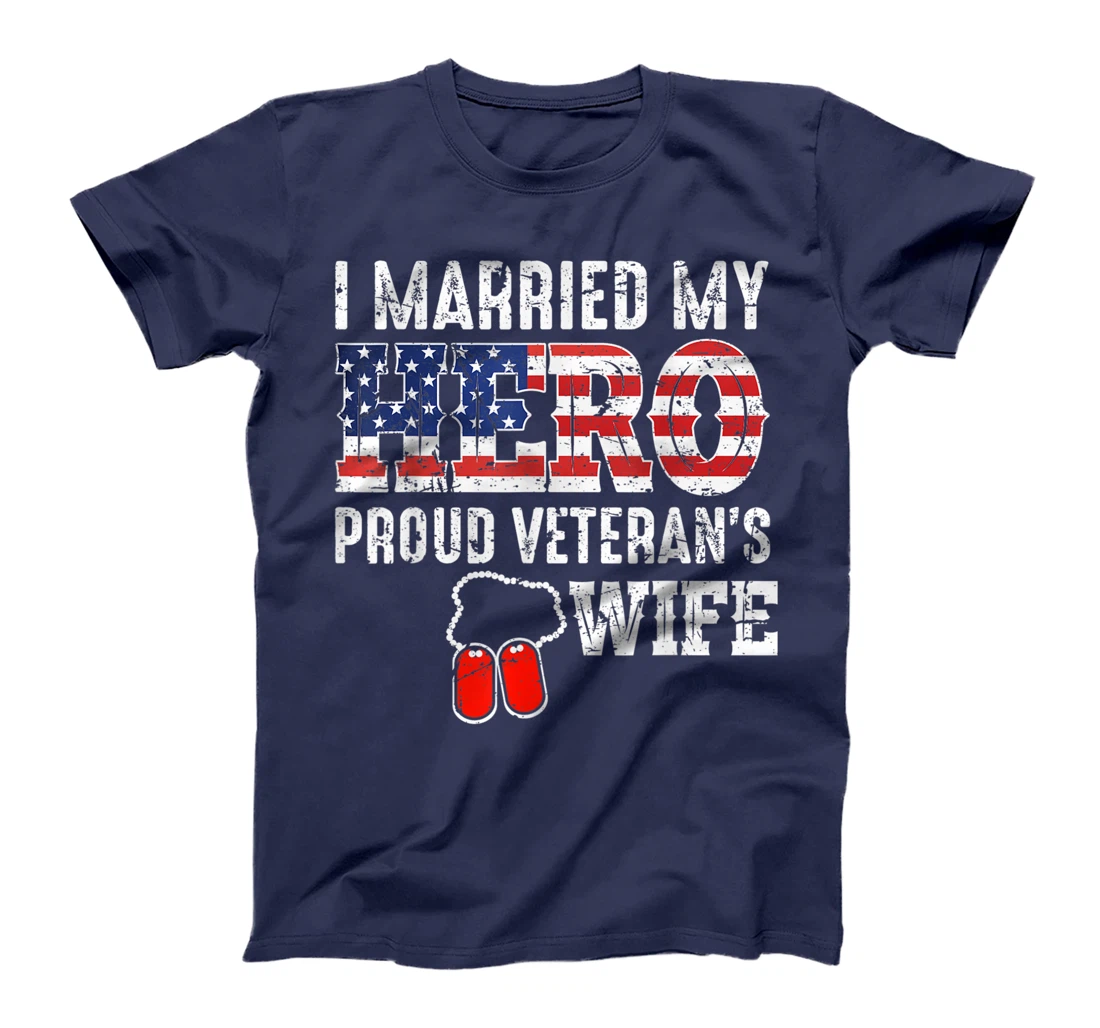 Proud Veteran's Wife Dog Tag U.S. Flag Vintage T-Shirt, Women T-Shirt