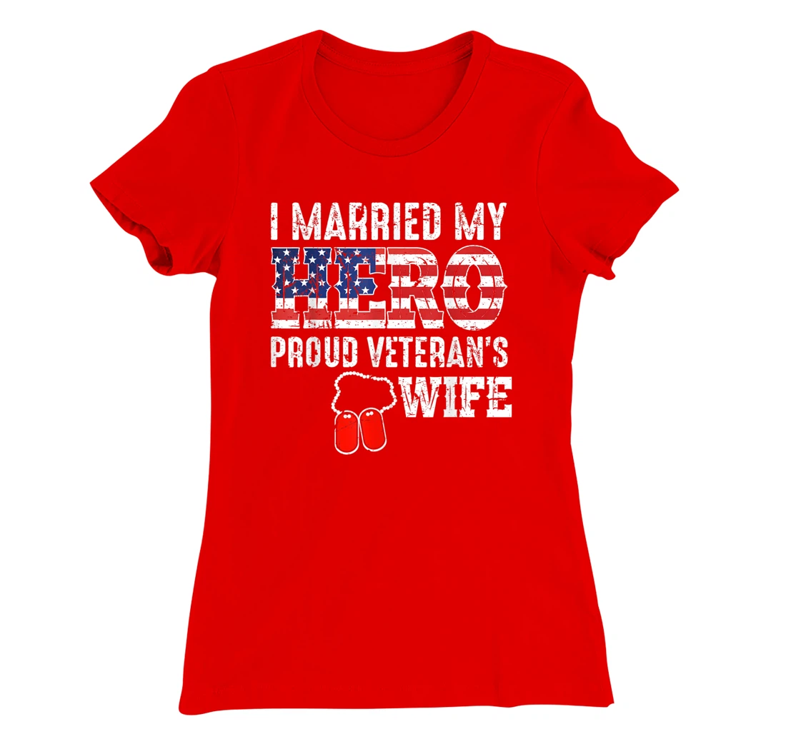 Proud Veteran's Wife Dog Tag U.S. Flag Vintage T-Shirt, Women T-Shirt