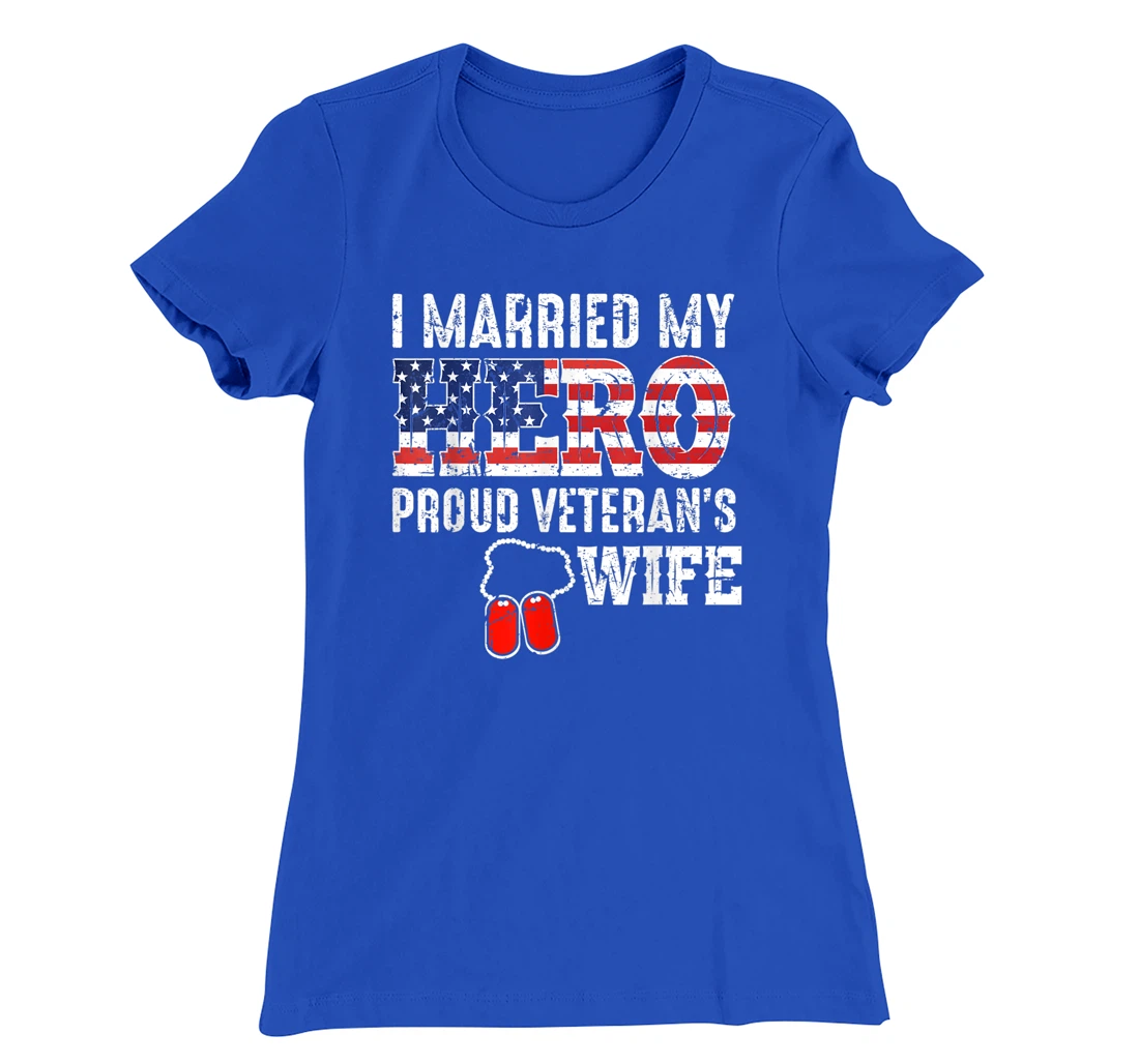 Proud Veteran's Wife Dog Tag U.S. Flag Vintage T-Shirt, Women T-Shirt
