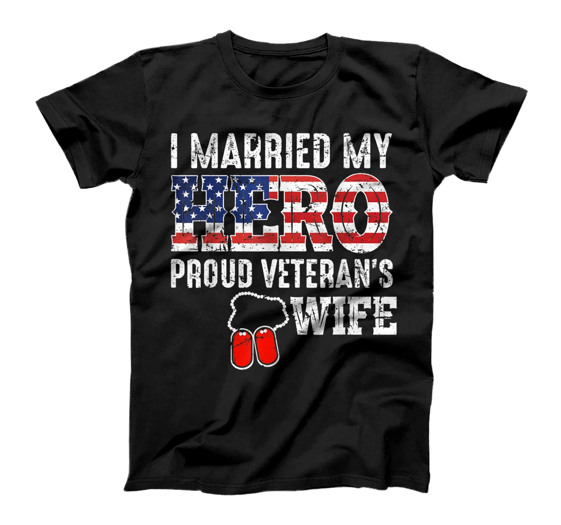 Proud Veteran's Wife Dog Tag U.S. Flag Vintage T-Shirt, Women T-Shirt