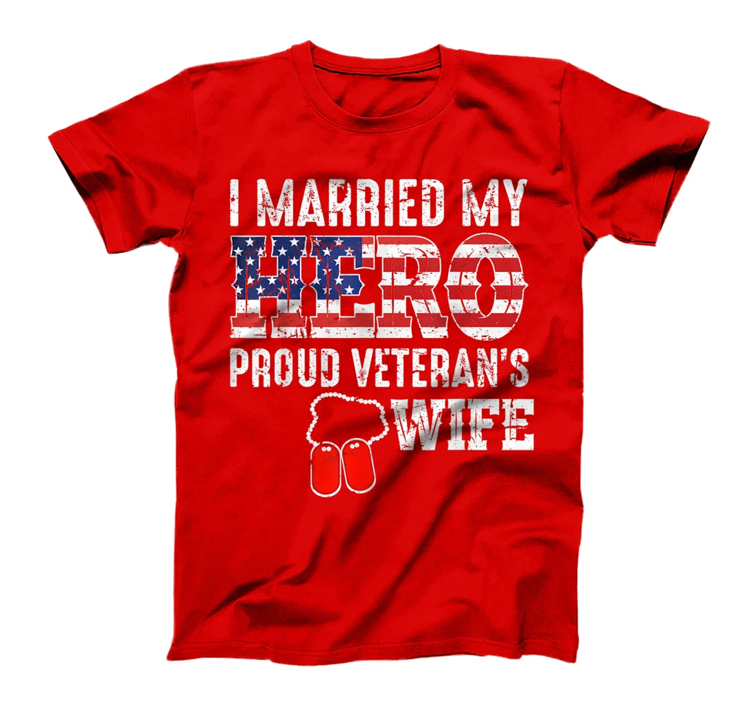 Proud Veteran's Wife Dog Tag U.S. Flag Vintage T-Shirt, Women T-Shirt