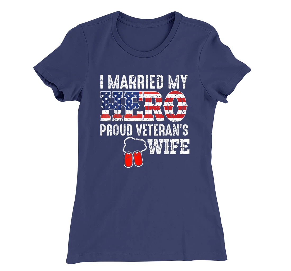 Proud Veteran's Wife Dog Tag U.S. Flag Vintage T-Shirt, Women T-Shirt
