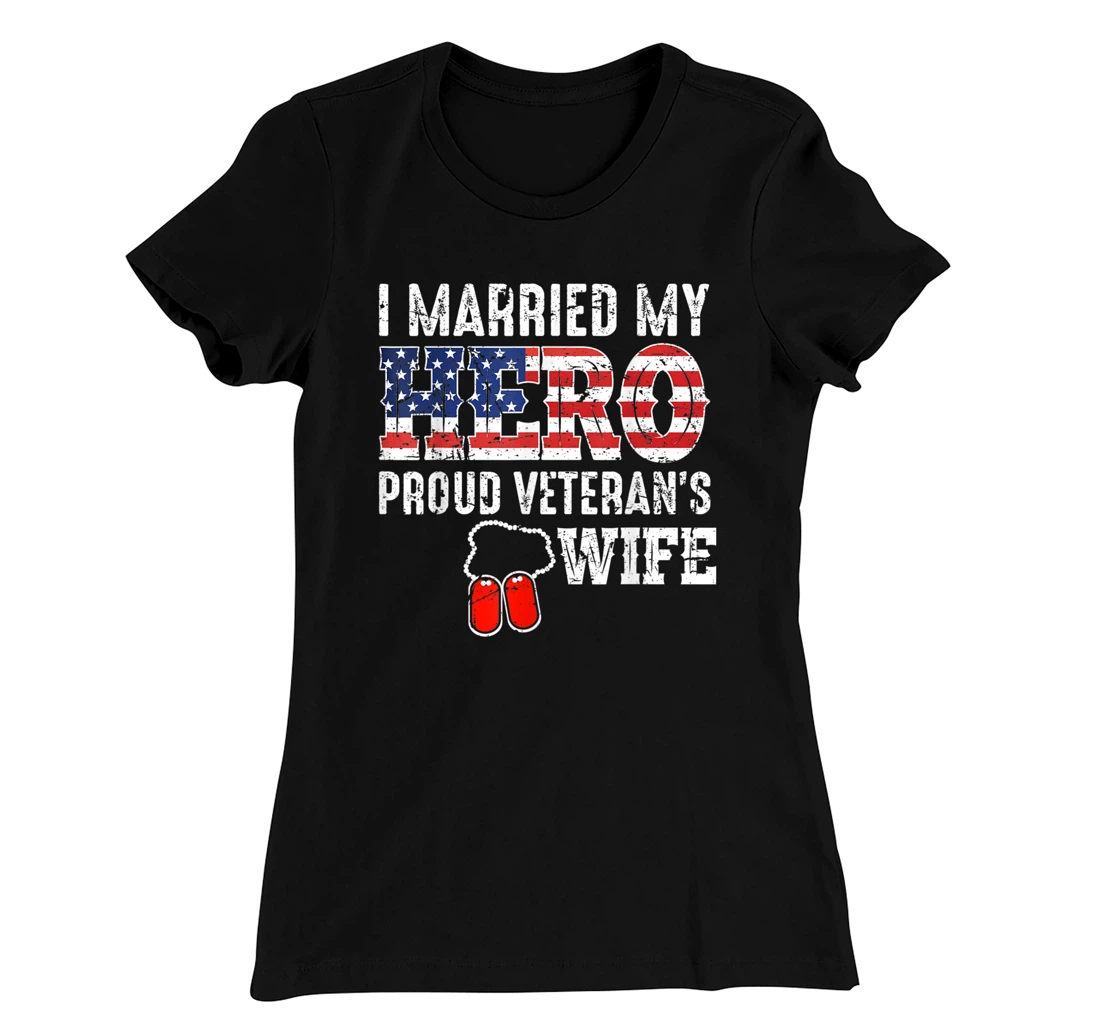 Proud Veteran's Wife Dog Tag U.S. Flag Vintage T-Shirt, Women T-Shirt