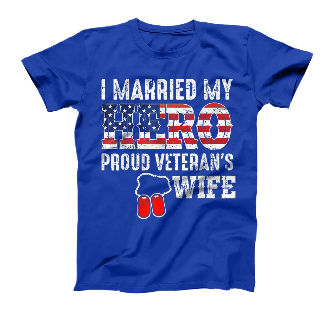 Proud Veteran's Wife Dog Tag U.S. Flag Vintage T-Shirt, Women T-Shirt