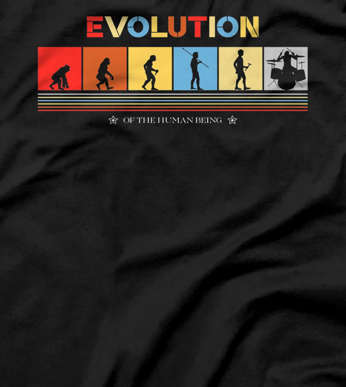 Evolution Of The Human Being Drummer Retro 70s Drummers T-Shirt, Kid T-Shirt and Women T-Shirt