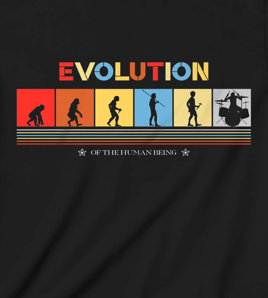 Evolution Of The Human Being Drummer Retro 70s Drummers T-Shirt, Kid T-Shirt and Women T-Shirt