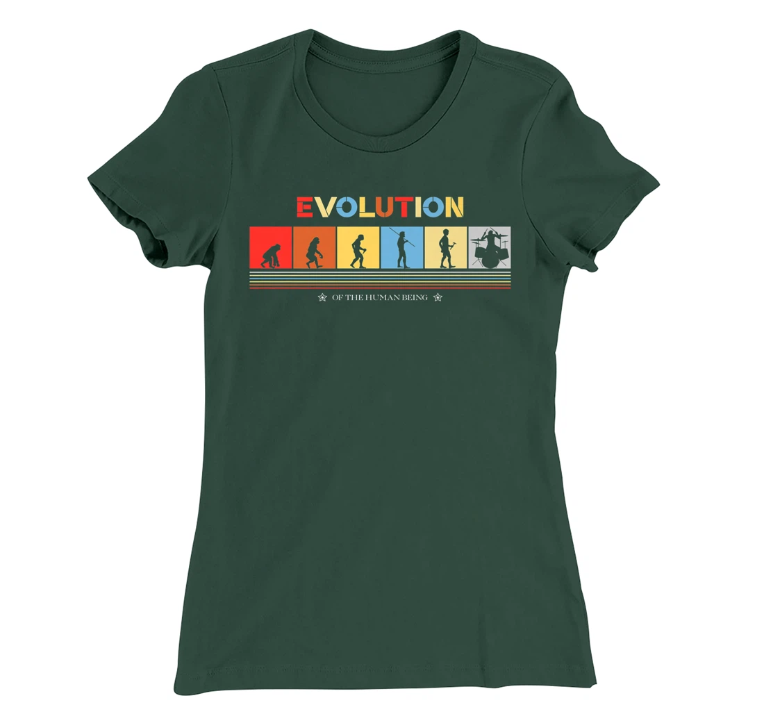 Evolution Of The Human Being Drummer Retro 70s Drummers T-Shirt, Kid T-Shirt and Women T-Shirt