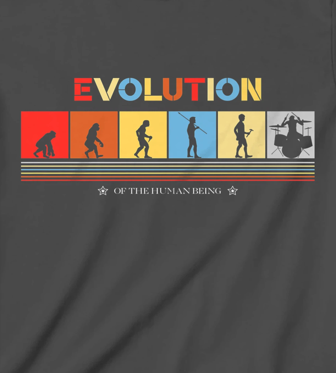 Evolution Of The Human Being Drummer Retro 70s Drummers T-Shirt, Kid T-Shirt and Women T-Shirt