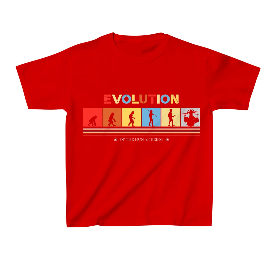 Evolution Of The Human Being Drummer Retro 70s Drummers T-Shirt, Kid T-Shirt and Women T-Shirt