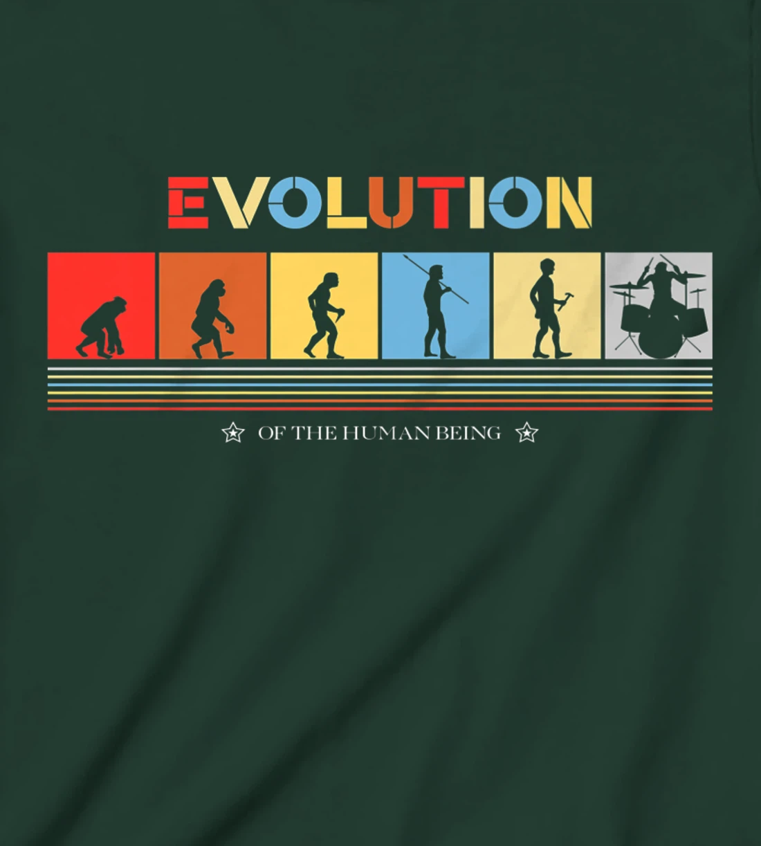 Evolution Of The Human Being Drummer Retro 70s Drummers T-Shirt, Kid T-Shirt and Women T-Shirt