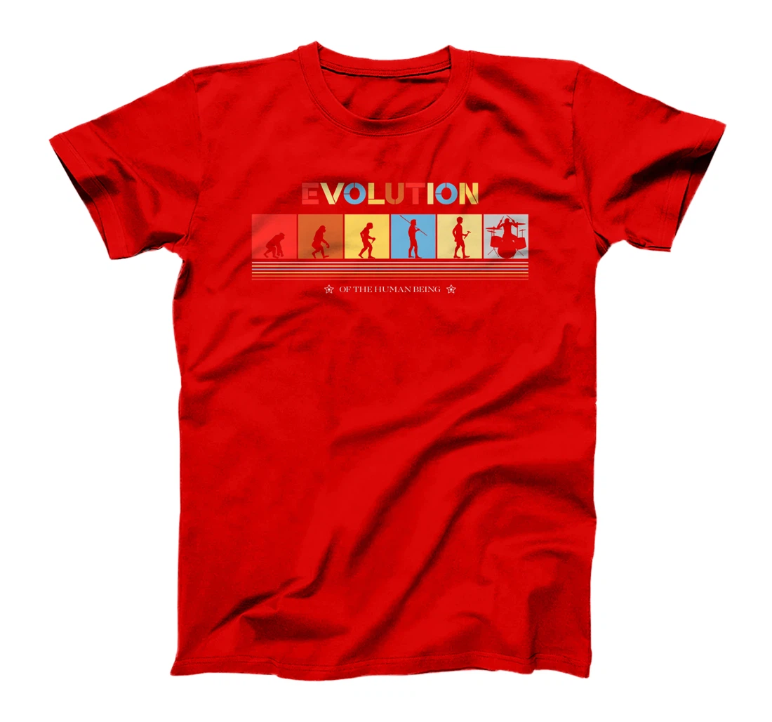 Evolution Of The Human Being Drummer Retro 70s Drummers T-Shirt, Kid T-Shirt and Women T-Shirt
