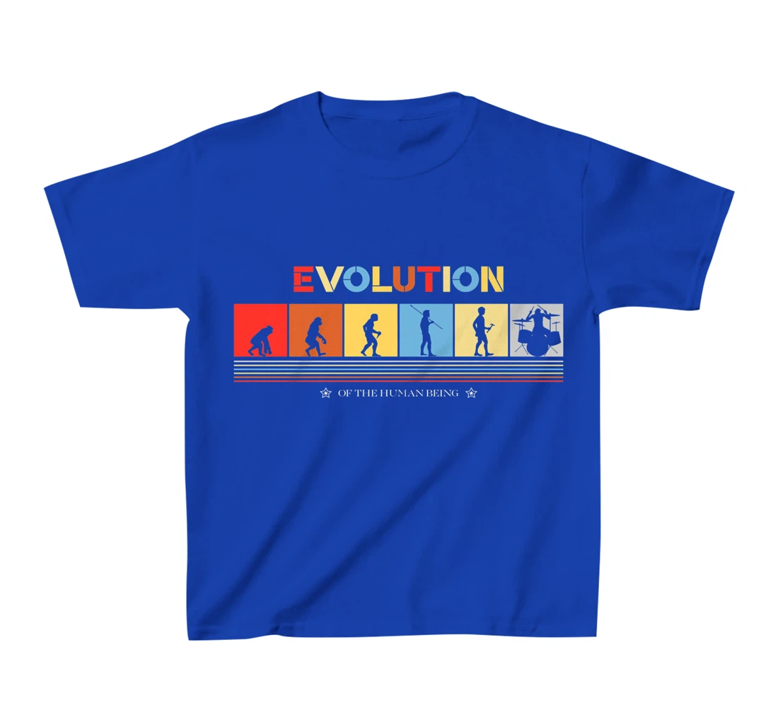 Evolution Of The Human Being Drummer Retro 70s Drummers T-Shirt, Kid T-Shirt and Women T-Shirt