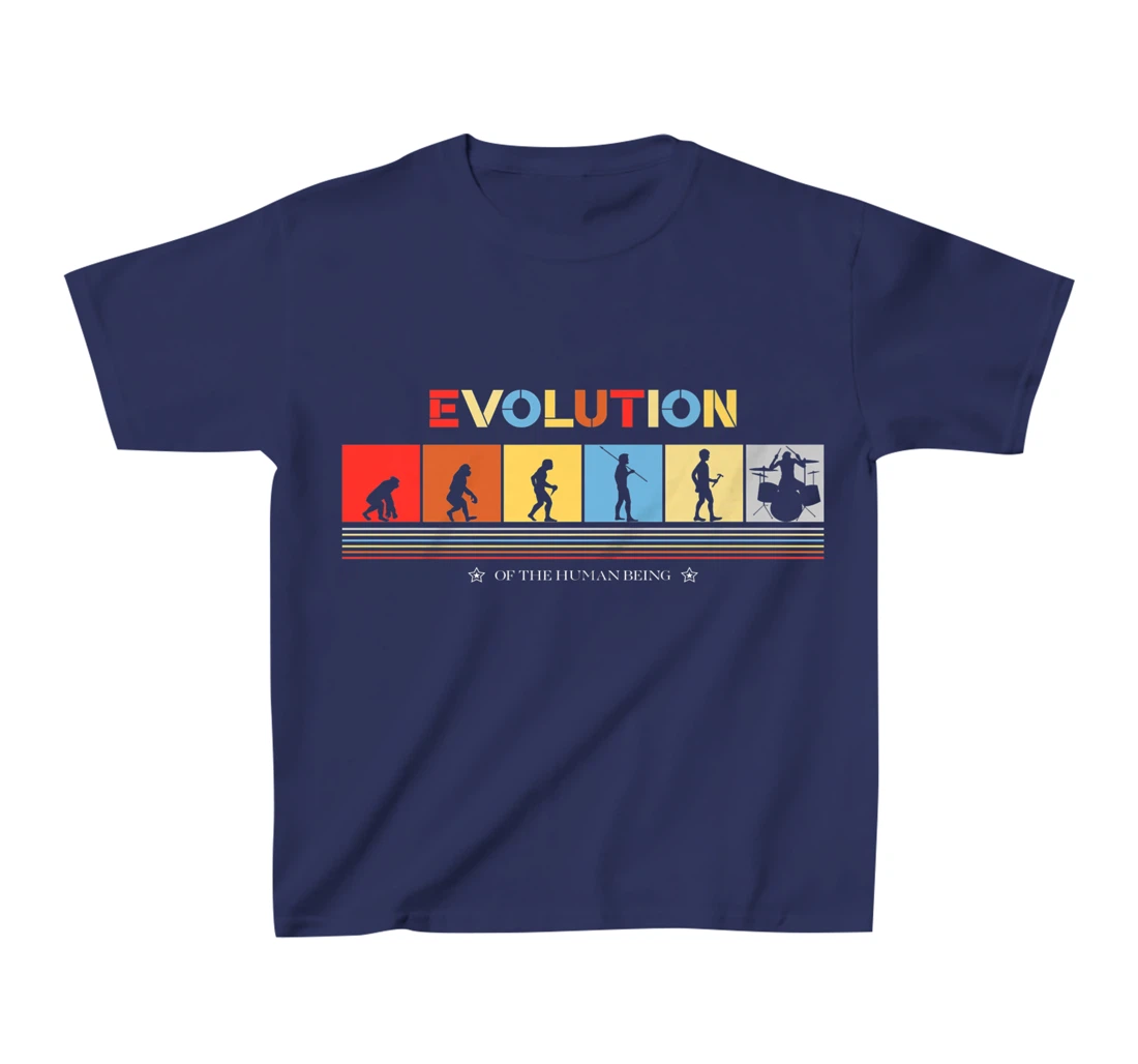 Evolution Of The Human Being Drummer Retro 70s Drummers T-Shirt, Kid T-Shirt and Women T-Shirt
